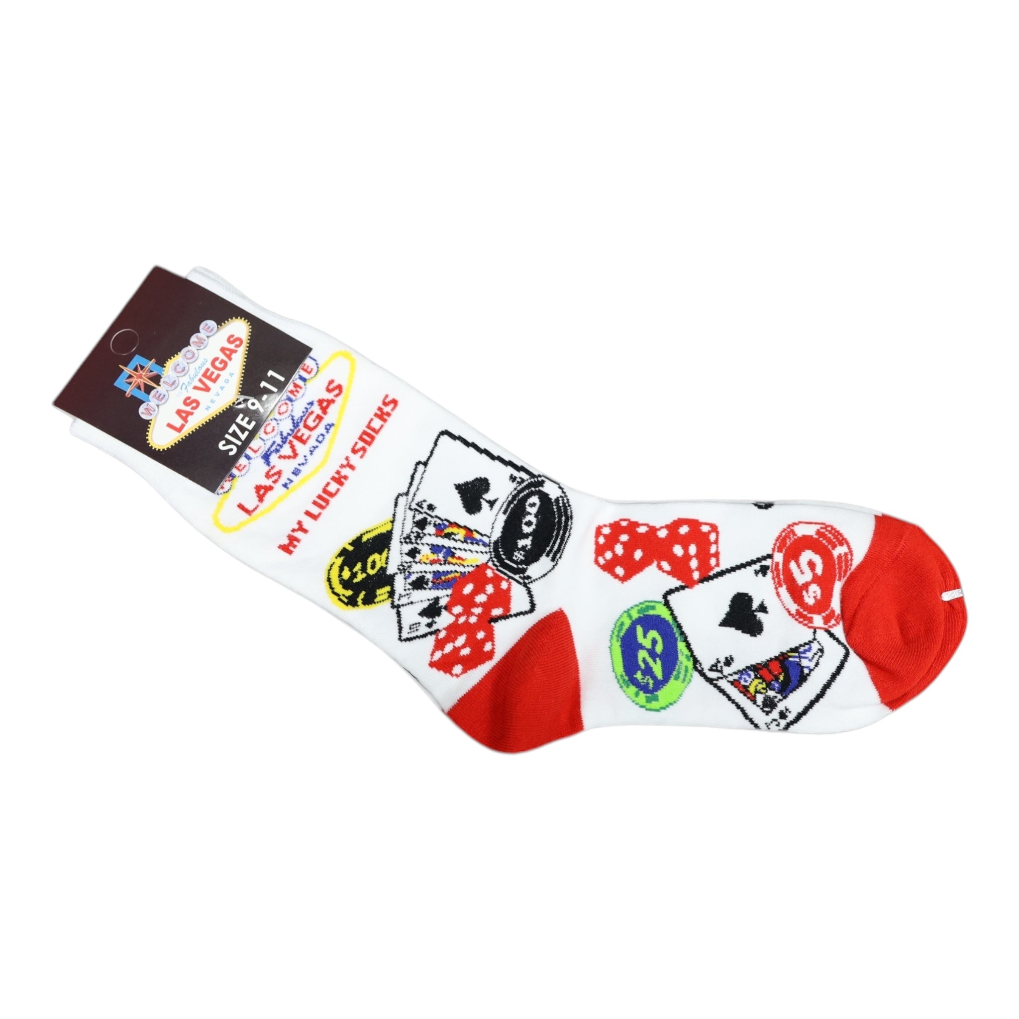 Las Vegas “My Lucky Socks” Cotton Socks – Poker Chips & Cards Design (Size 9-11)