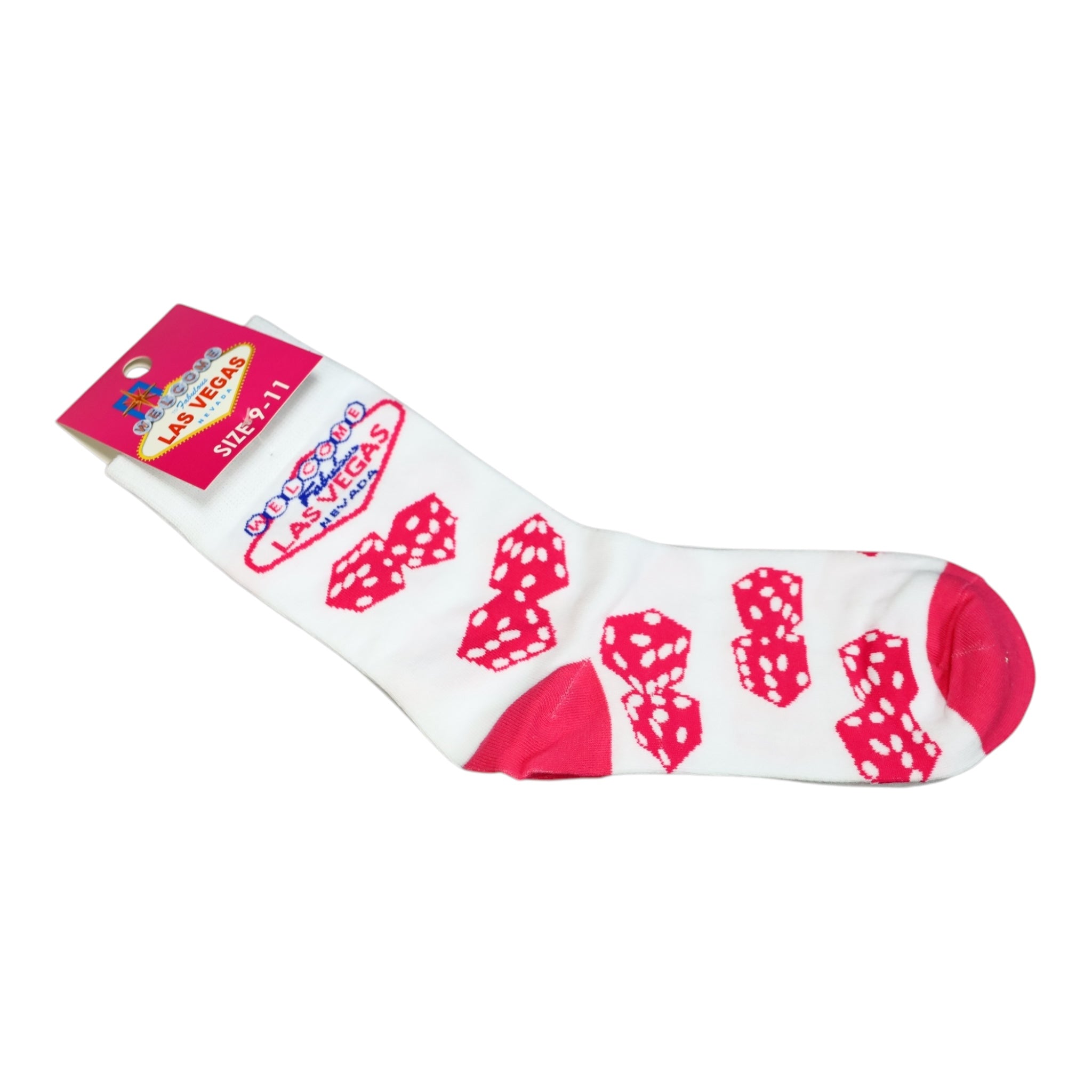 Las Vegas Cotton Dice Socks – Pink & White Casino Design (Size 9-11)