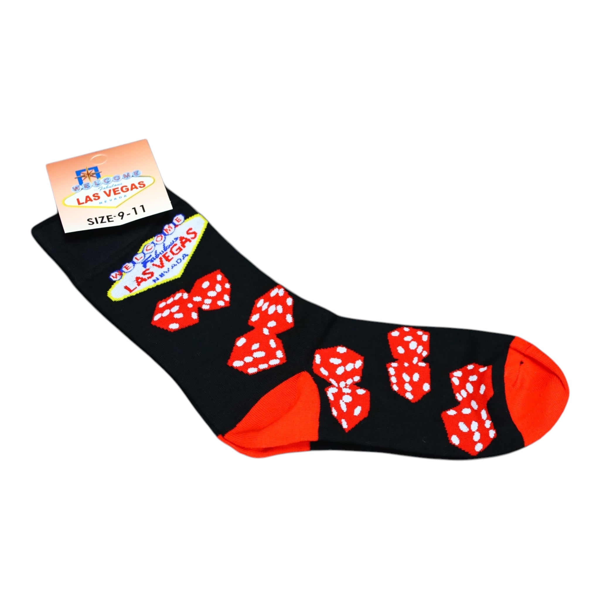Las Vegas Cotton Dice Socks – Black & Red Casino Design (Size 9-11)