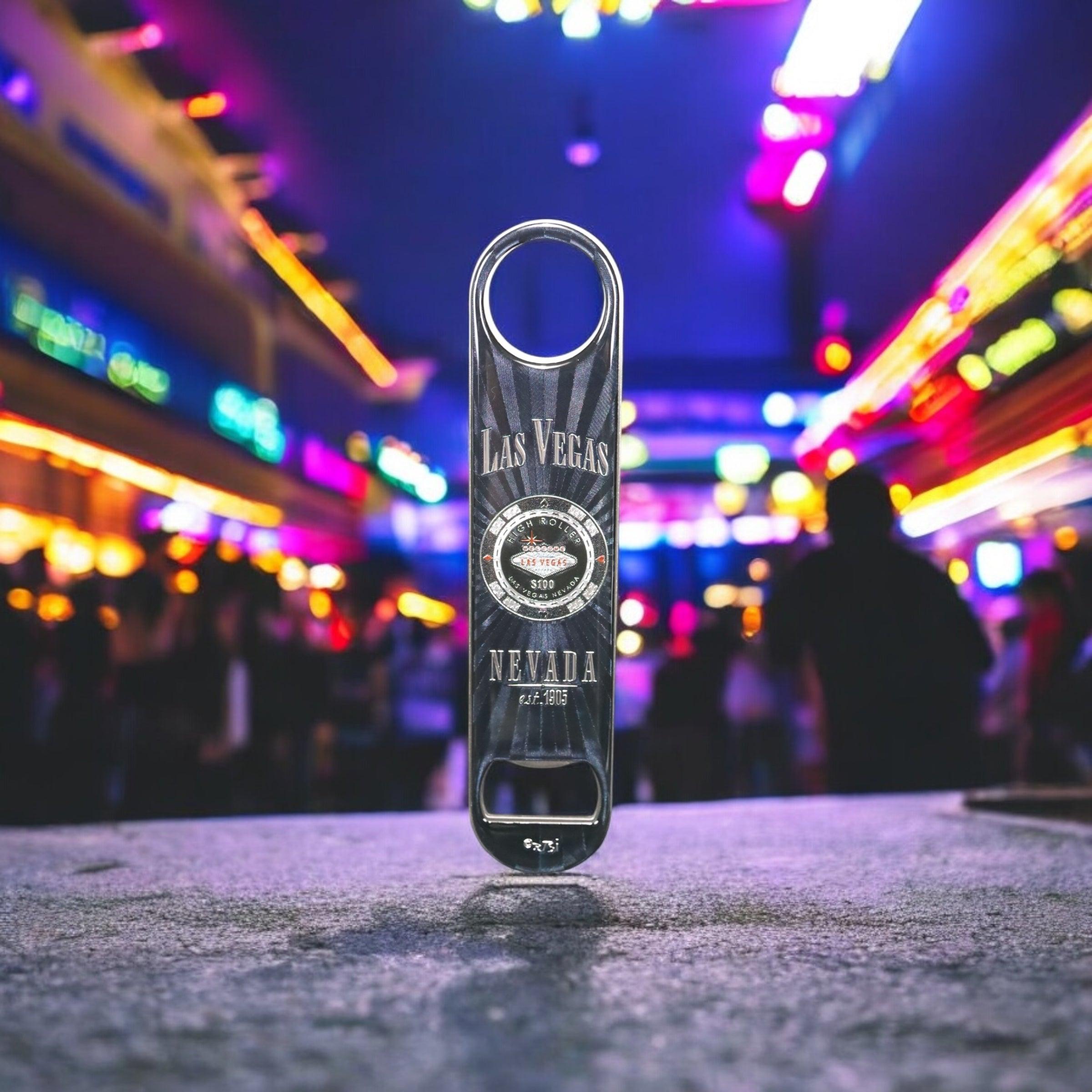 Las Vegas Pokerchip blk Bartender Bottle Opener Powder Coated Steel