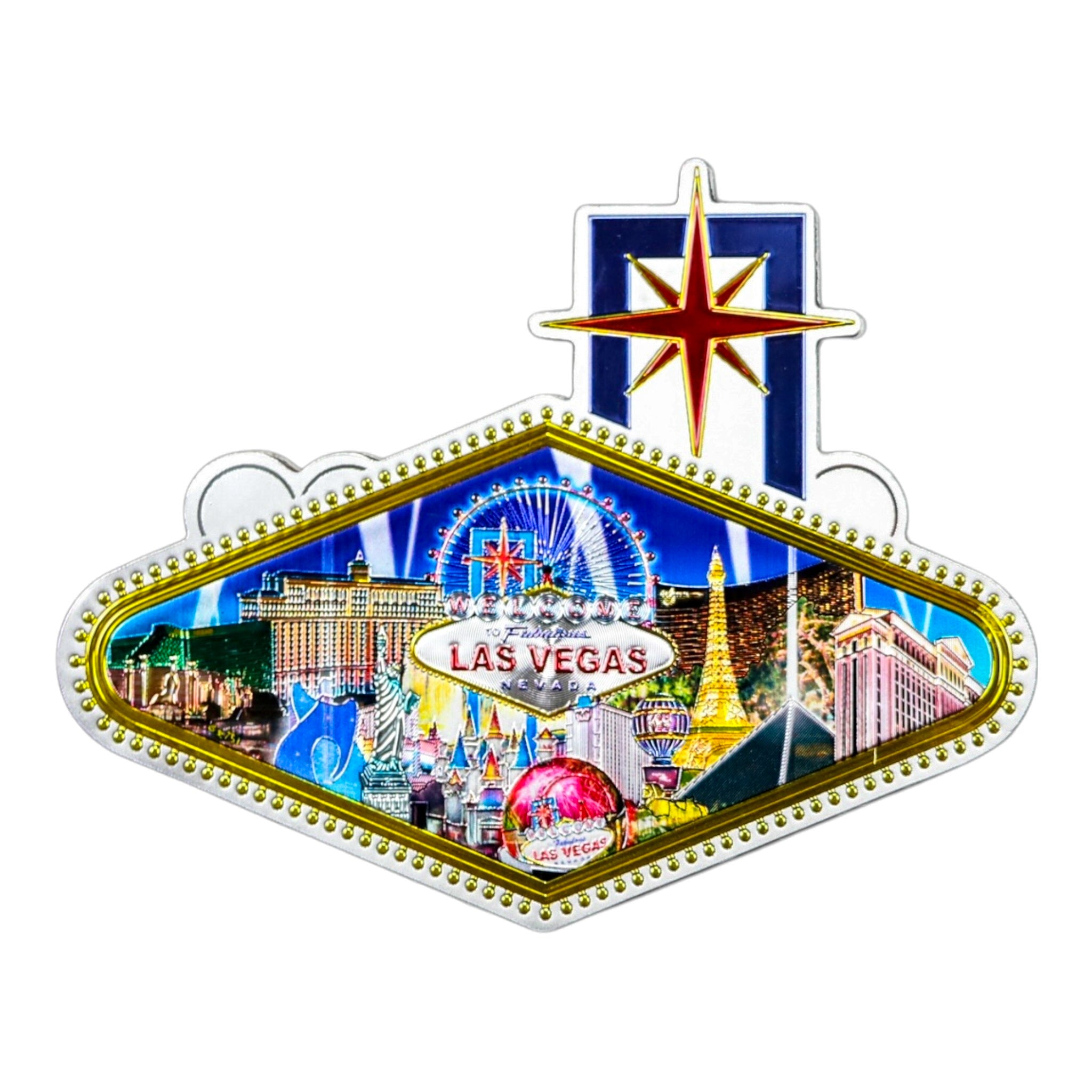 Las Vegas 2-Sided Laser Sign Magnet – Silver Edition Souvenir
