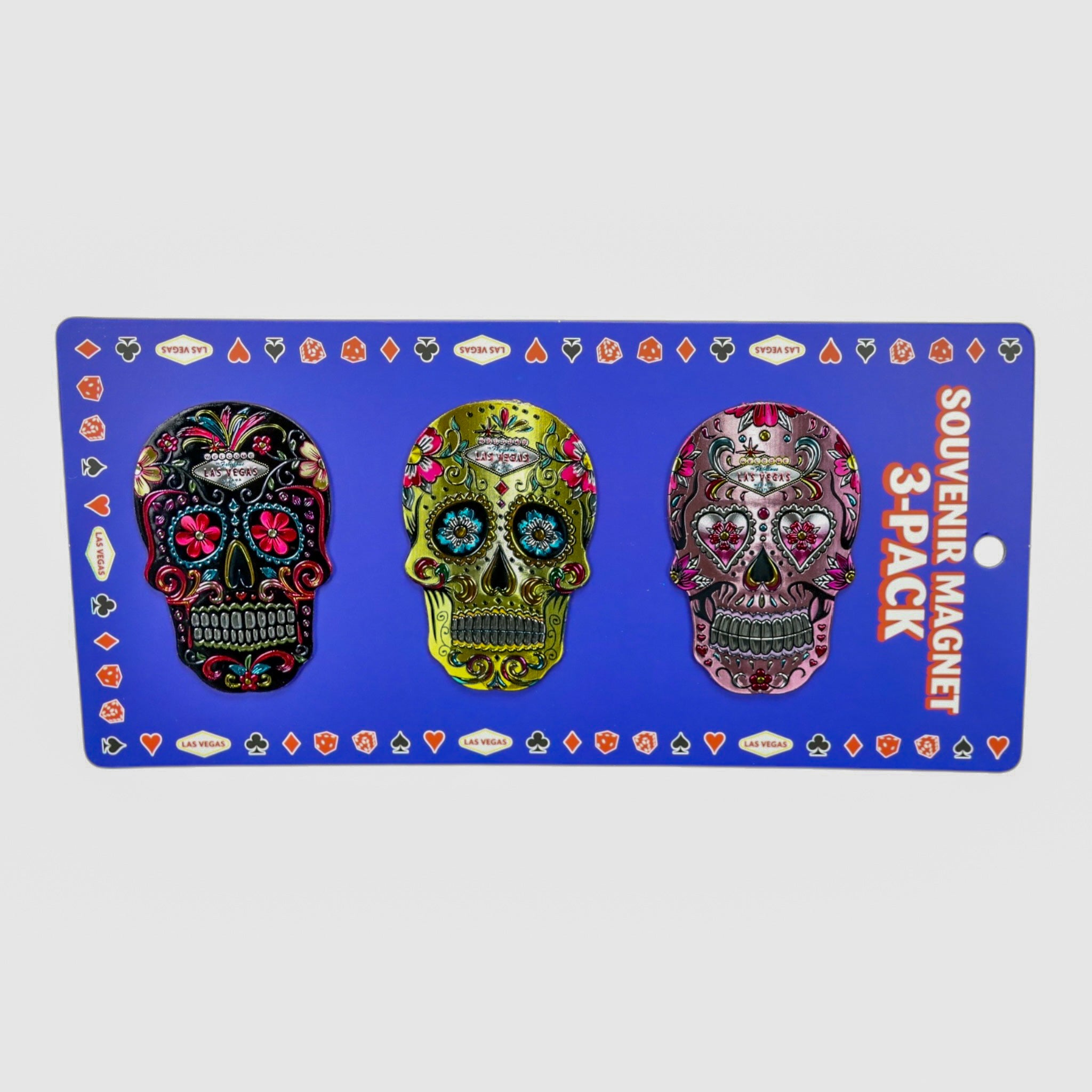 Las Vegas 3-Pack Sugar Skull Magnets – Colorful Souvenir Set