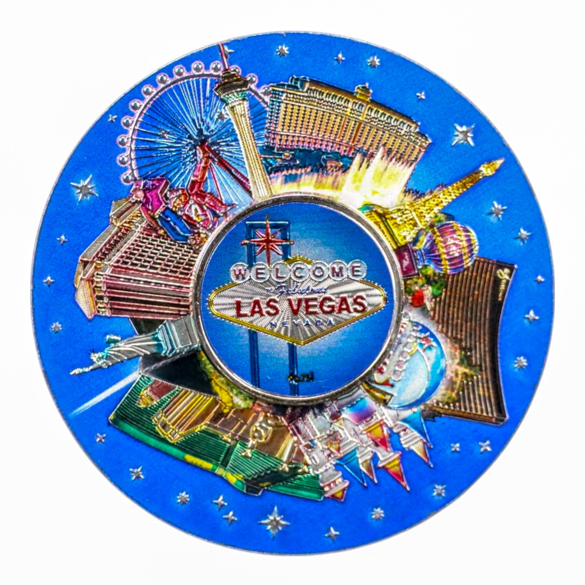 Las Vegas Blue Spinner Magnet – 3D Souvenir with Iconic Landmarks