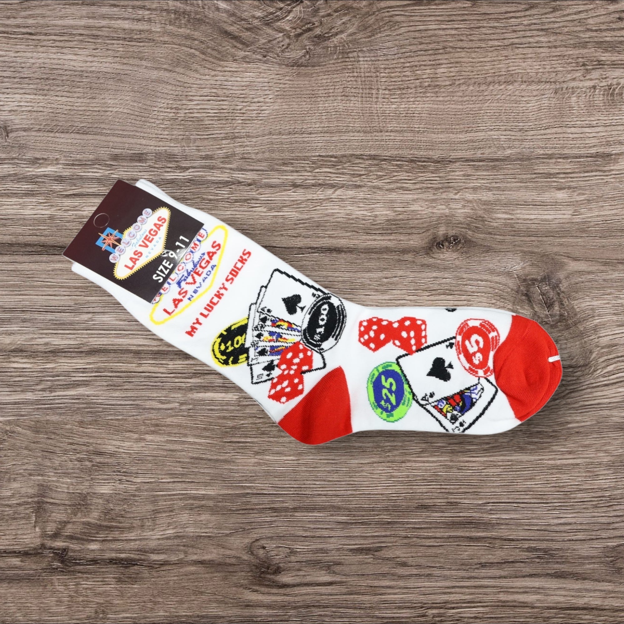 Las Vegas “My Lucky Socks” Cotton Socks – Poker Chips & Cards Design (Size 9-11)