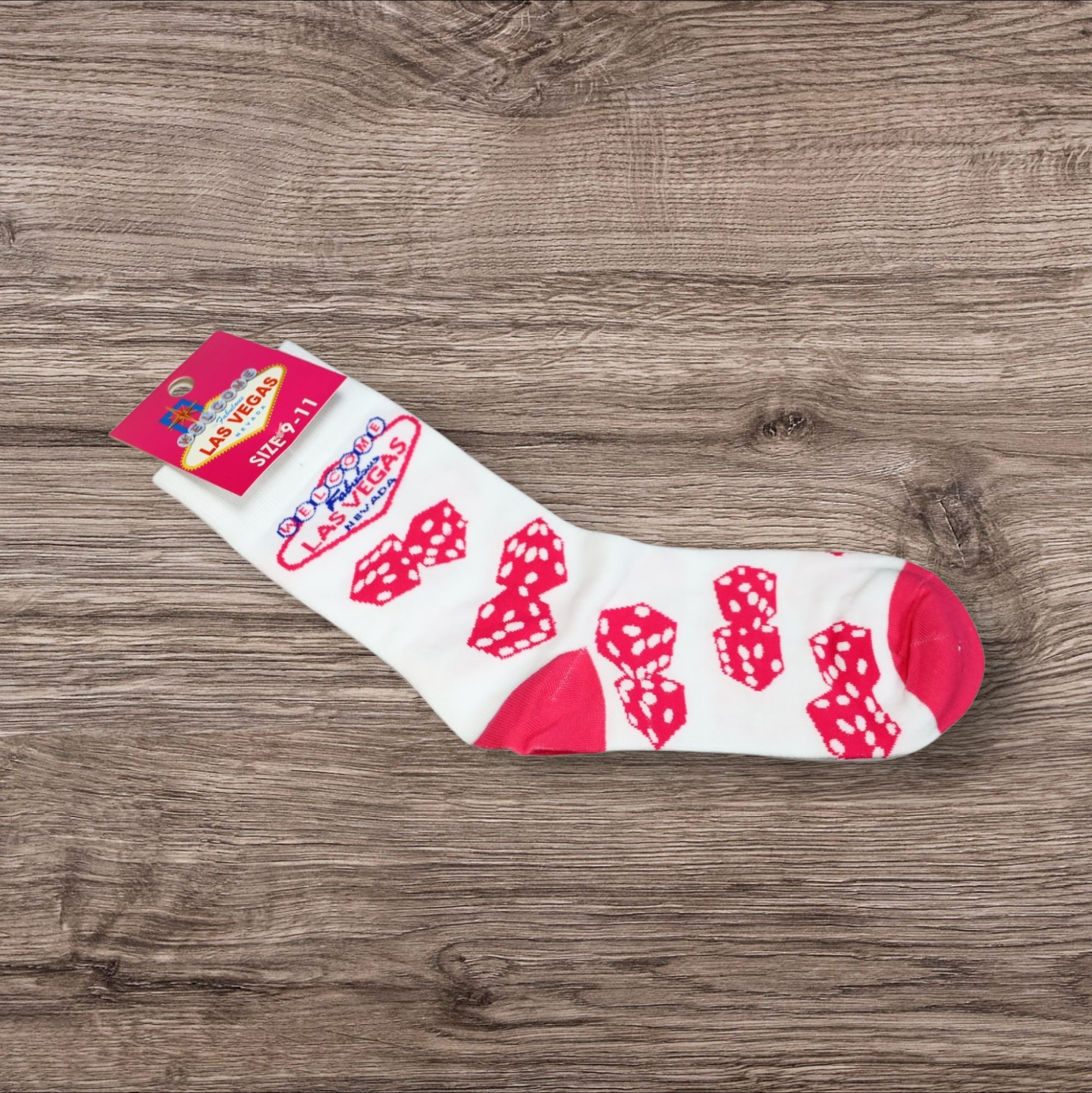 Las Vegas Cotton Dice Socks – Pink & White Casino Design (Size 9-11)