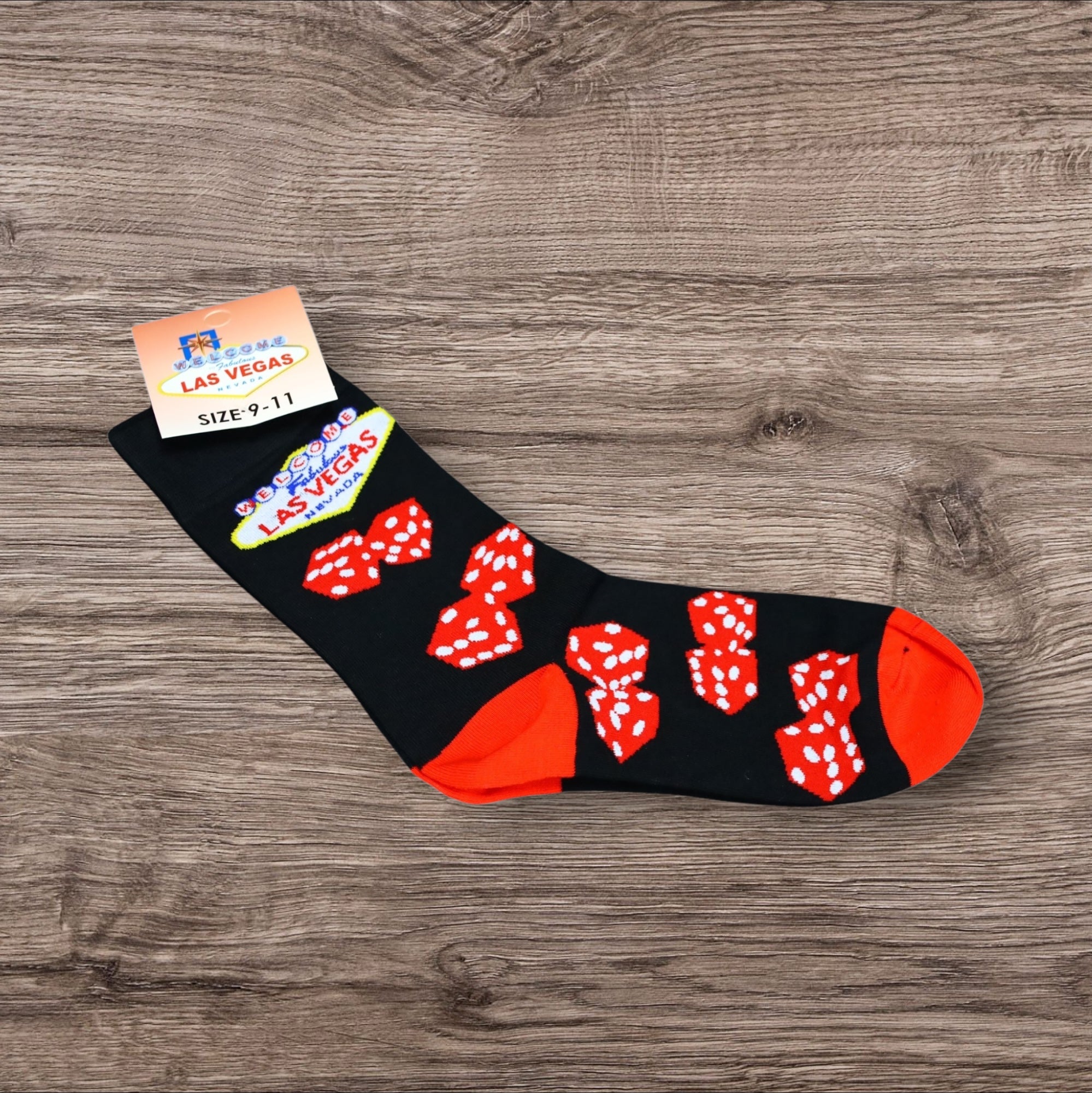 Las Vegas Cotton Dice Socks – Black & Red Casino Design (Size 9-11)