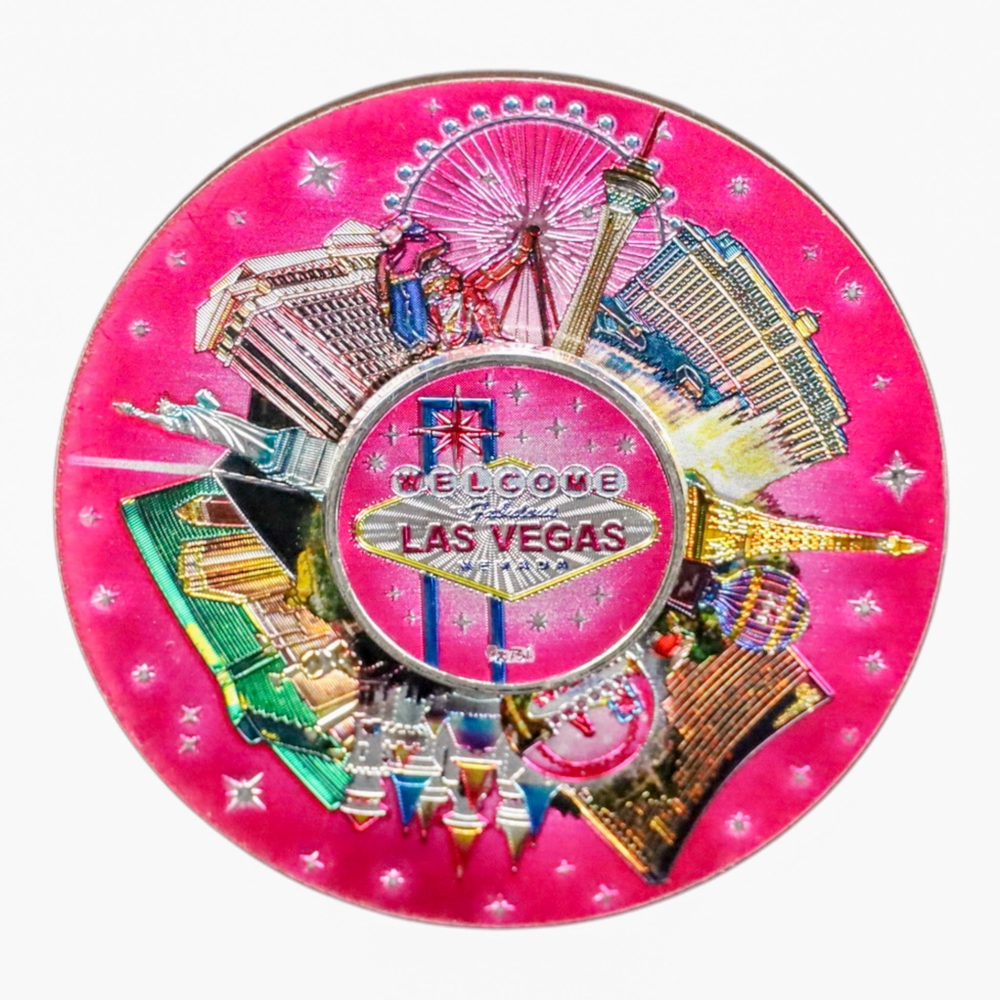 Las Vegas Pink Spinner Magnet – 3D Souvenir with Iconic Landmarks